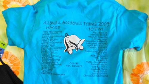 Back of WYSE/ICTM team 
          shirt 2009